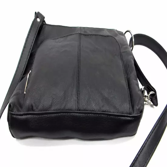 Genuine Leather 3 in 1 Cross body Shoulder Slim Purse w/ Organizer Medium Black 