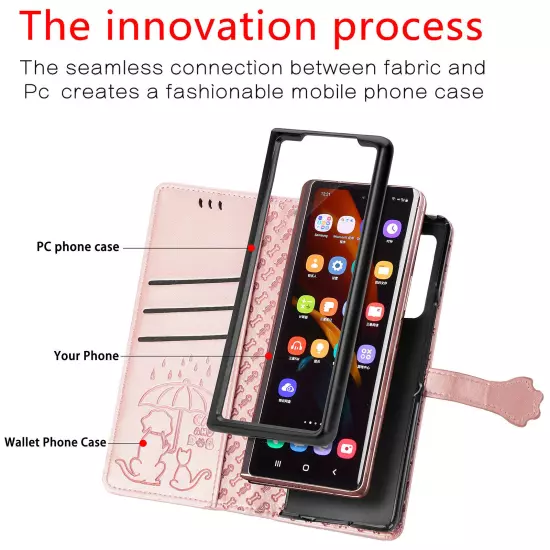 For samsung galaxy z fold 3/4/5/6 Cute PU Leather Flip Phone Case Kickstand NEW