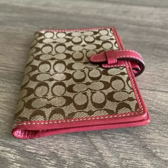 COACH Signature Passport Holder with Pink Trim