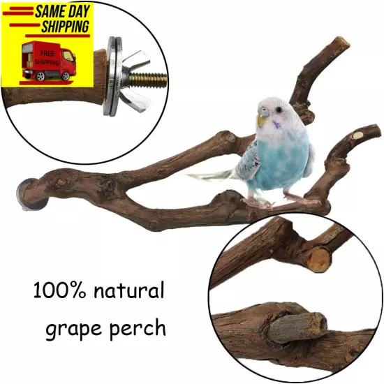 Kathson Natural Parrot Perch Bird Stand Pole Wild Grape Stick Paw Grinding Fork 