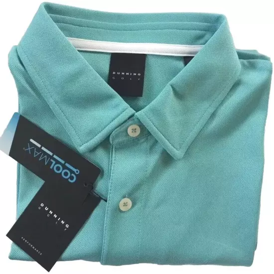 Dunning Golf Men Button Polo Large Performance Turquoise Green Spandex Polyester