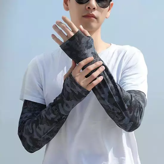 Cycling Arm Warmer Ice Silk Anti-UV Half Finger Gloves Mens Camouflage Outdoor