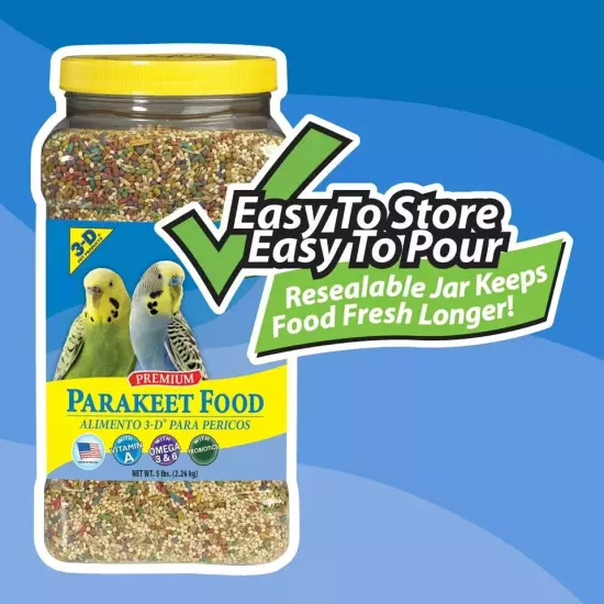 Premium Parakeet Food | With Probiotics | 5.0 lb. Stay Fresh Jar | Free Shipping