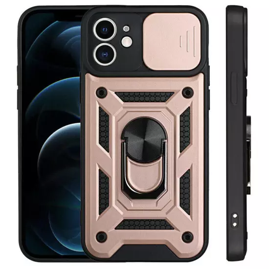 For iPhone 16 15 14 13 12 11 Hybrid Shockproof Case Camera Lens Cover Ring Stand