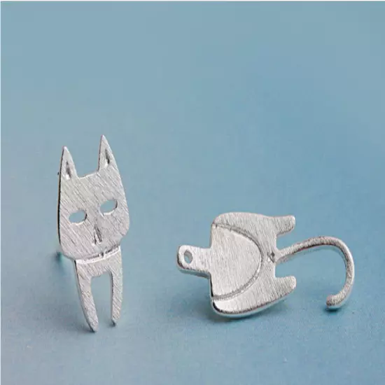 S925 Sterling Silver Stud Earrings Fashion Detachable Cat Fish Pin Studs Cute Co