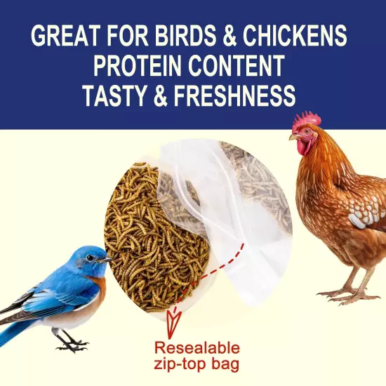 2LBS Non-GMO Dried Mealworms for Chickens, High Protein Meal Worms, Premium C...