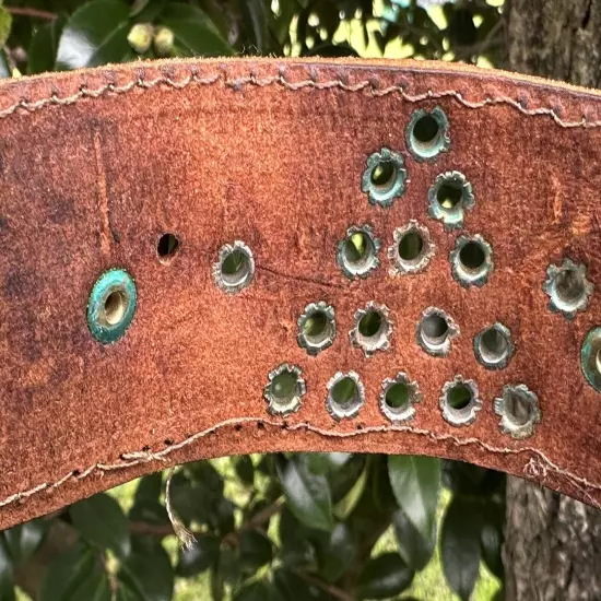 Vintage Handmade Leather Belt Hammered Metals Conchos Western Boho Size 34-36