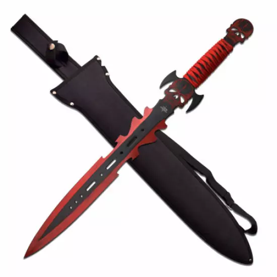 Fantasy Master BLACK & RED TWO-TONE BLADE, Short Sword with Sheath, Red, 27"/3mm