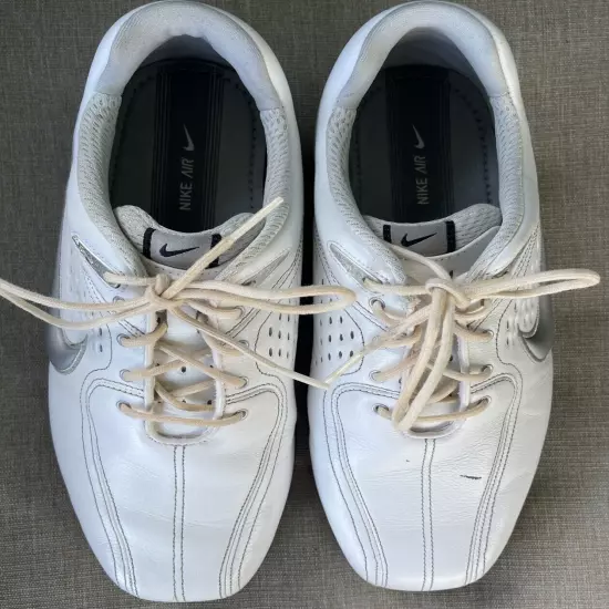 Nike Air Mens Golf Cleats Size 9 White Leather Lace up Shoes 317478-101