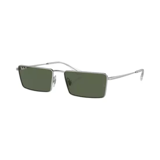 RayBan RB3741 Emy Rectangle Sunglasses - Silver Frame/Dark Green Polar Lens