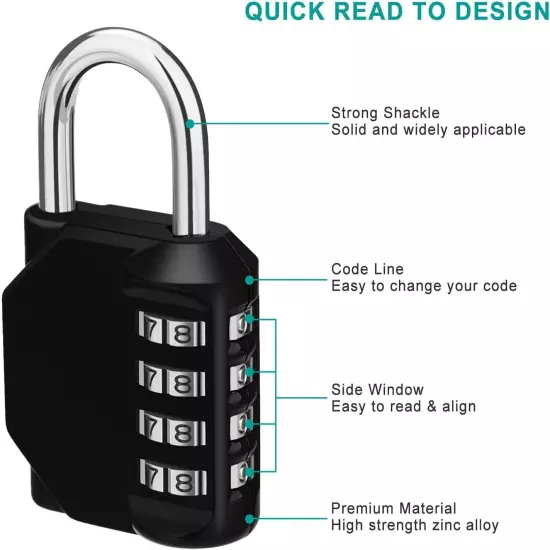 Lock 4 Digit Combination Padlock Outdoor School Lock Gym Lock and Black Lock