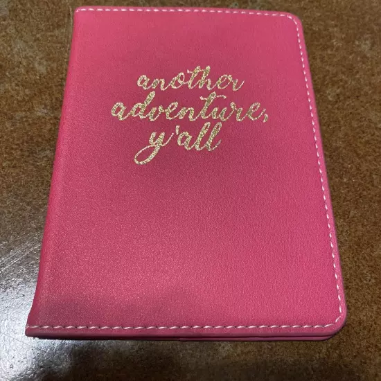 Passport Holder Pink Leather “another adventure, Y’all” In Gold Script