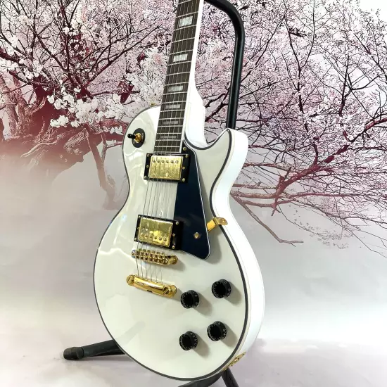 Custom Electric Guitar LP alpine white Gold hardware Black binding shell inlay