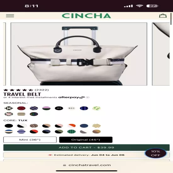 Cincha Travel Belts - Tux (Black/Ivory) - New - Great For Away Or Béis Luggage!