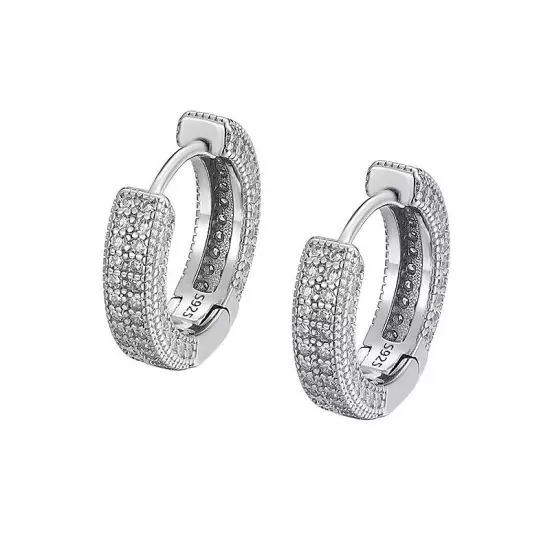 Real 925 Sterling Silver Iced Moissanite Hoop Huggie Earrings Mens Women Hip Hop