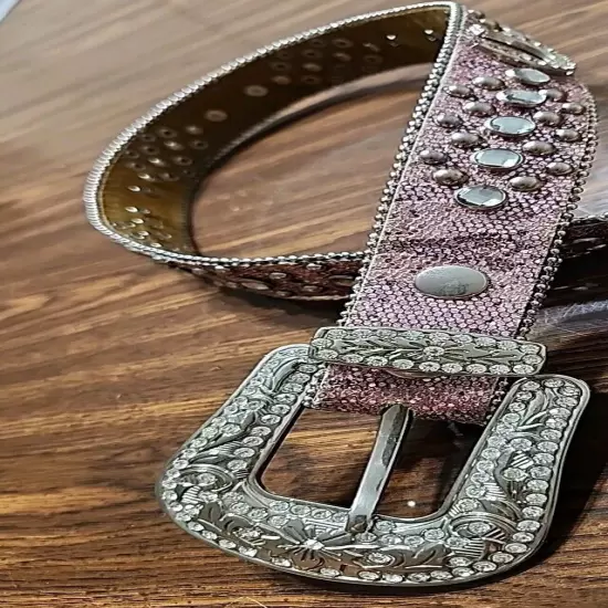 Pink Nocona Western Rhinestone Belt Horseshoe Leather Bling Barbiecore 27" Girls