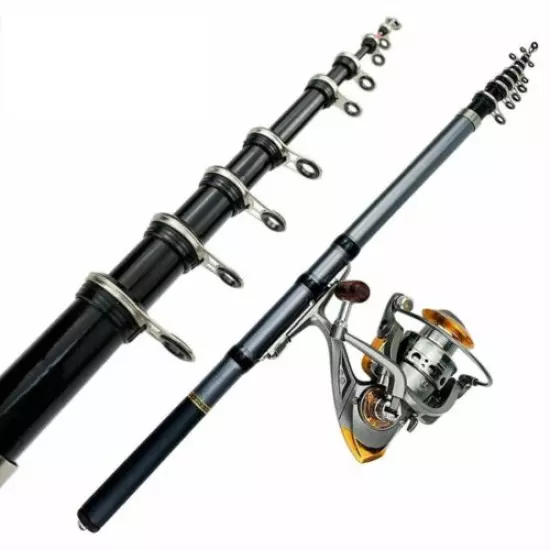 Telescopic Fishing Rod & Reel Combo Travel Pole Long Casting Left Right Handle 