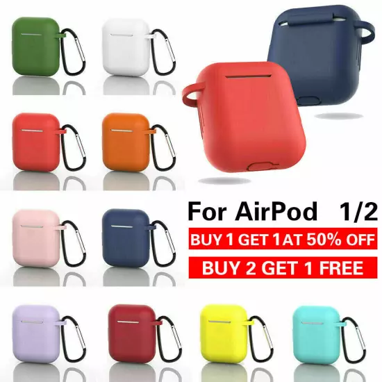 For Apple AirPods Case 1/2 Silicone Protector Shockproof Full Cover + Keychain