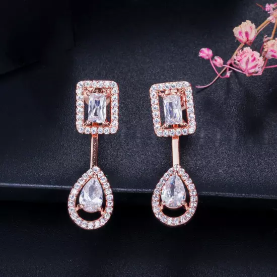 Women Chic Silver Plated Cubic Zirconia Stud Drop Earrings Fashion Party Jewelry