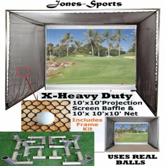 Golf Impact Projection Screen 10' x10' Baffle w/ 10'x10'x10' Net & Frame Corners