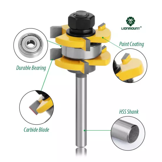 1/4" 6mm Shank Joint Router Bits Set Tongue & Groove Tenon Milling Cutter 1/4