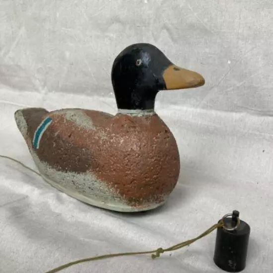 Vintage 16" Cork Duck Decoy with cord and weight