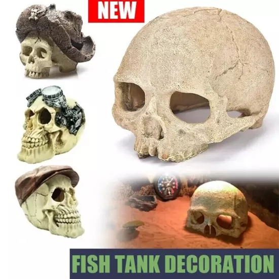 Artificial Fake Skull Head Bone Aquarium Ornament Fish Tank Decoration