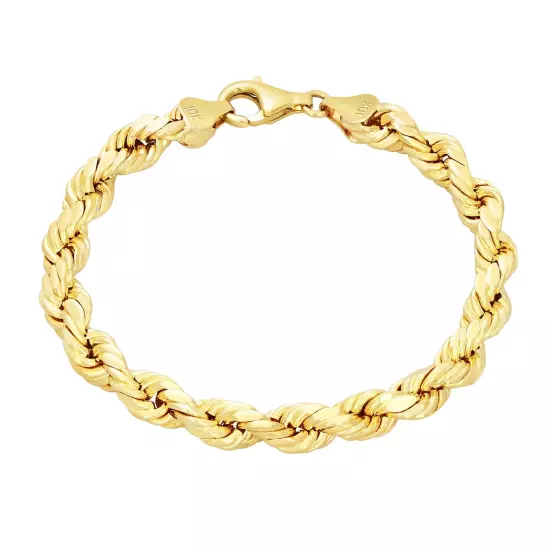 10K Yellow Gold 2mm-10mm Diamond Cut Rope Chain Bracelet Men Women 7" 7.5" 8" 9"