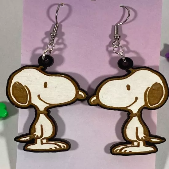 Snoopy Hand Painted Wooden Wire Earrings