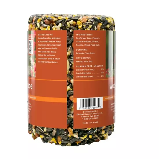 Woodpecker Snack Log, Wild Bird Feed, Dry, 1 Count per Pack, 32 oz