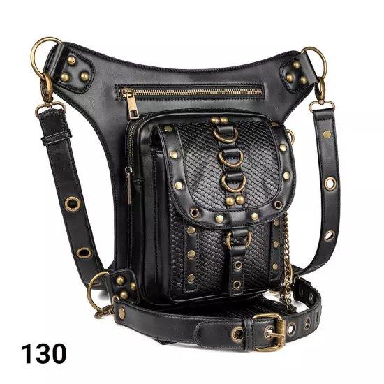 Rock PU Leather Shoulder Motorcycle Skull Bag Waist Pack Bag Handbag Leg Purse