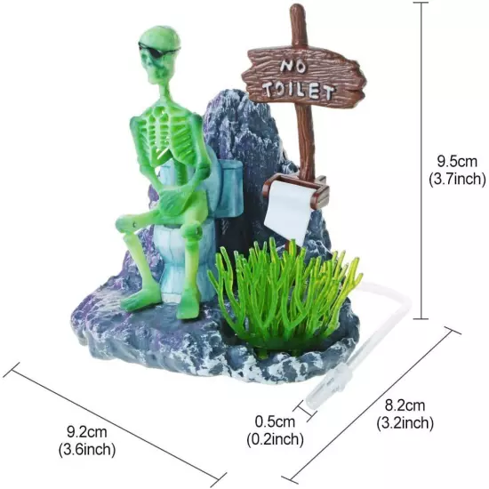 PIRATE SKELETON ON TOILET Air Driven Ornament Fish Tank Decor Aquarium Decoratio