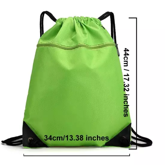 Drawstring Backpack Bag, Waterproof Draw String Back Sack with Zipper Green