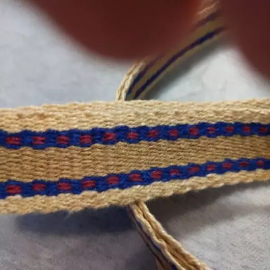 Item2021706: Powder Horn Strap belt flax / linen 45" x 1" natural blue red