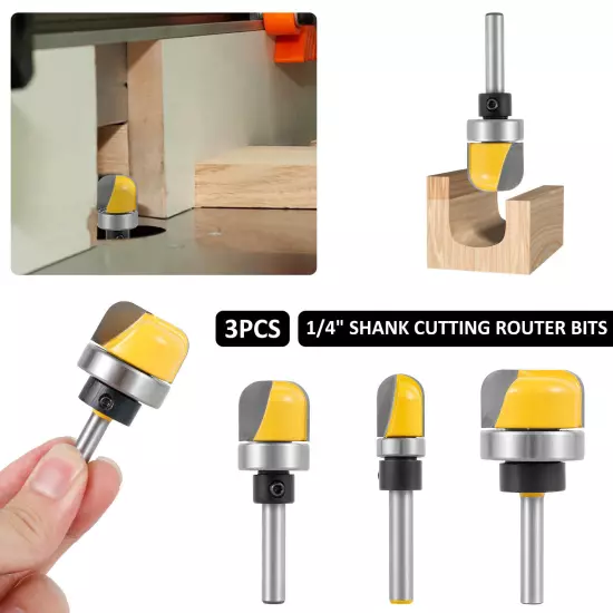 3Pcs 1/4" Shank Bowl and Tray Router Bit Carbide Dish Carving Router Bit Setφ