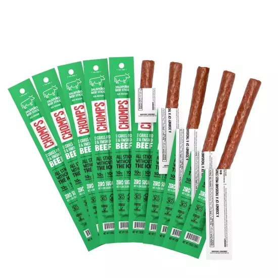 Grass-Fed and Finished Jalapeño Beef Jerky Snack Sticks 10-Pack - Keto, Paleo...