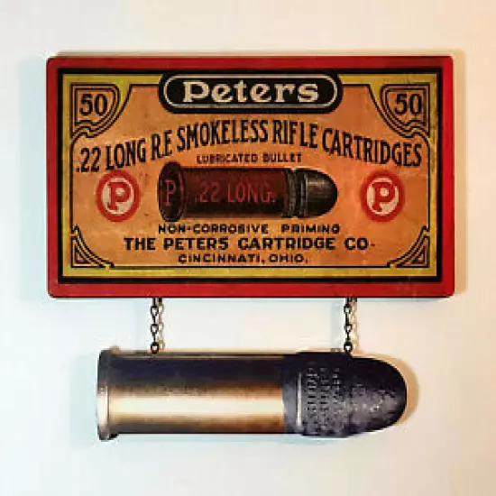 Peters .22 LONG R.F. SMOKELESS RIFLE CARTRIDGES Box Cover Sign with .22 Long