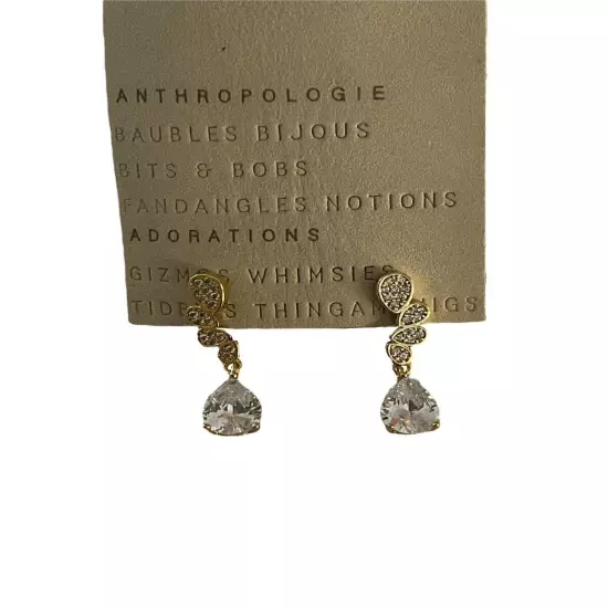 NWT Anthropologie Delicate Crystal Drop Earrings Gold SRP $44