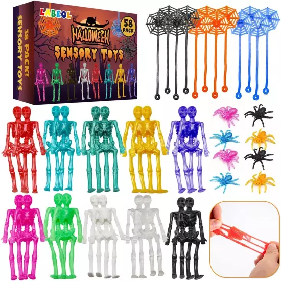 58PCS Halloween Party Favors Stretchy Toys Treats Skeleton Spider... 