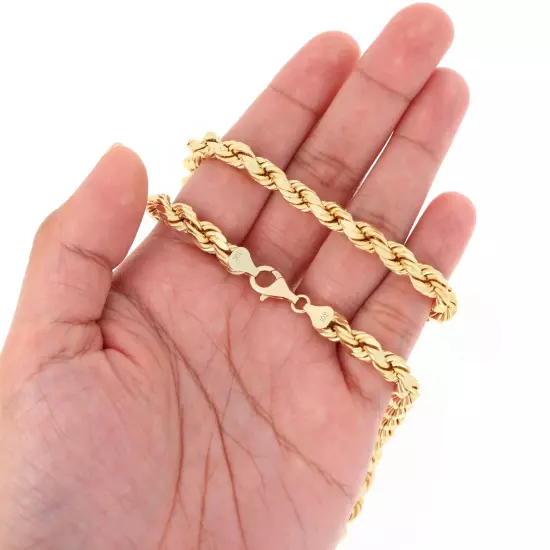 10K Yellow Gold 2mm-10mm Diamond Cut Rope Chain Bracelet Men Women 7" 7.5" 8" 9"