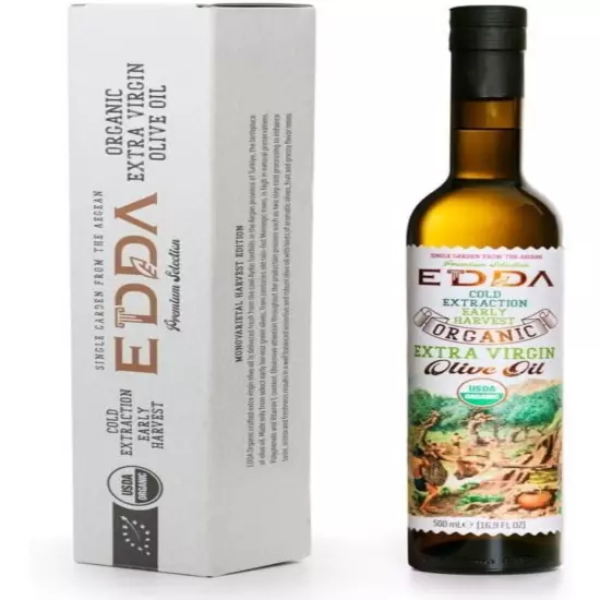 Edda Organic Extra Virgin Olive Oil 500ml (16,9oz), 2023 Gold Winning Olive Oil