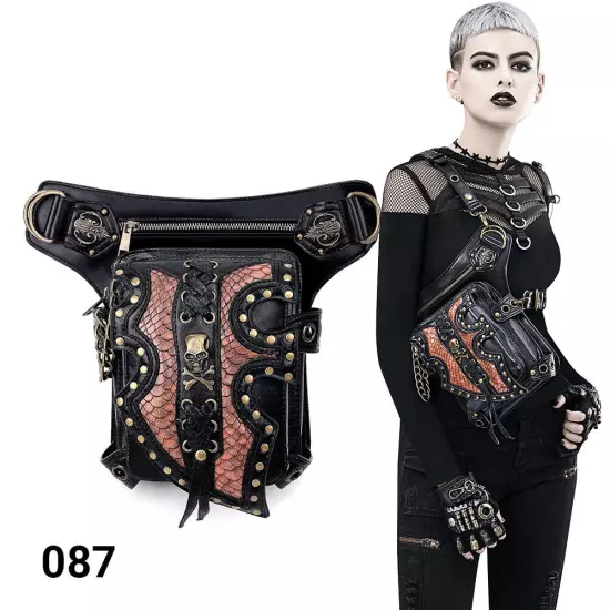 Rock PU Leather Shoulder Motorcycle Skull Bag Waist Pack Bag Handbag Leg Purse