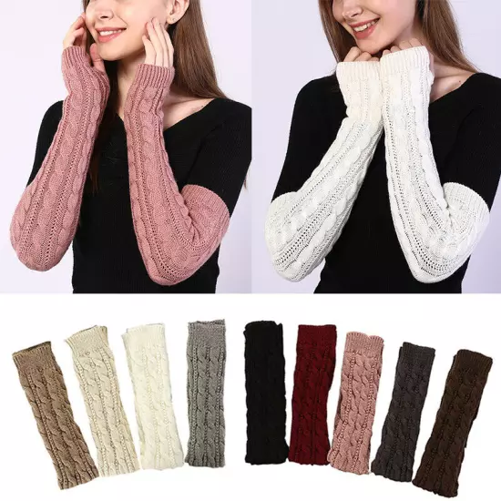 Women Long Half Finger Fingerless Gloves Arm Hand Warmer Knitted Mittens Winter