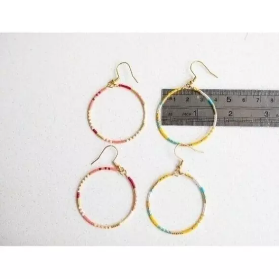 2 pairs Seed Bead Boho Hoop Earrings Colorful beaded Hoops Lightweight