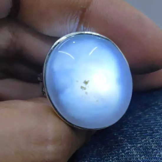 Aqeeq Yemen blue Handmade 925 Sterling Silver Ring Agate عقيق يمني ازرق FedEx