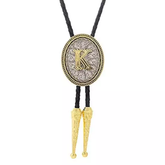 Bolo tie for Men Western Cowboy Golden Initial Letter A to Z Costume Bolo ties