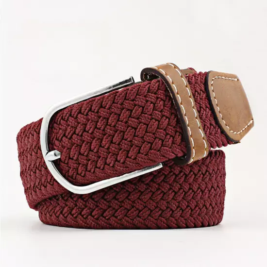 Mens Ladies Belts Canvas Webbing Braided Leather U Buckle Elastic Woven Stretch