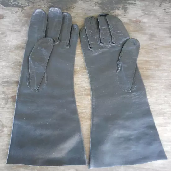 Womens Italian Black Kid Leather 13" Gloves Size 6 1/4 Unlined Cut Out Design