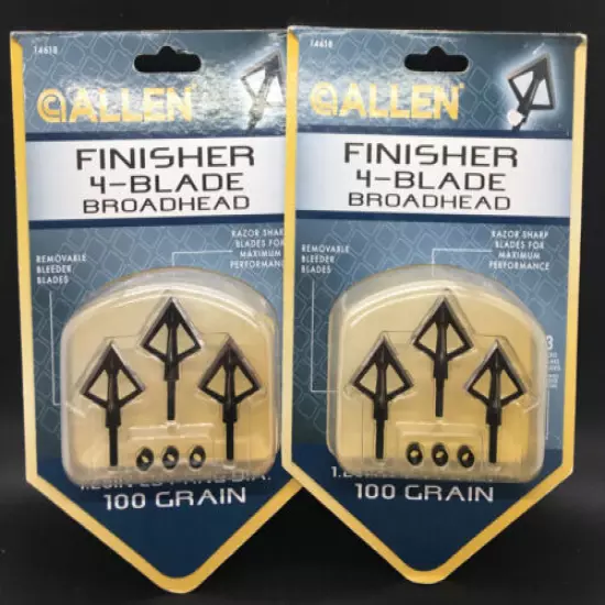 Lot Of 2-Allen Finisher 4-Blade Broadhead 1.25" Cutting Diameter 100 Grain 14618