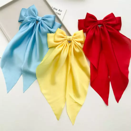 Women Big Bow Hair Clip Satin Ribbon Hairpin Two-layer Bow Long Ribbon Barrette⊱